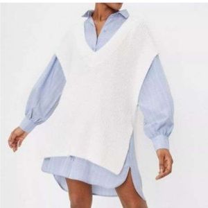 Nasty Gal Fluffy Knit Oversized V Neck Tank Vest Top in Cream sz XL